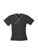 Load image into Gallery viewer, Ladies Contrast Crossover Scrubs Top