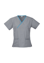 Load image into Gallery viewer, Ladies Contrast Crossover Scrubs Top