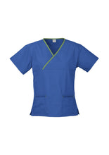 Load image into Gallery viewer, Ladies Contrast Crossover Scrubs Top