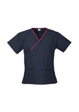 Load image into Gallery viewer, Ladies Contrast Crossover Scrubs Top