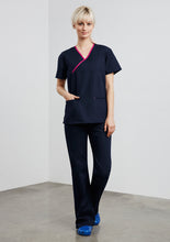 Load image into Gallery viewer, Ladies Contrast Crossover Scrubs Top
